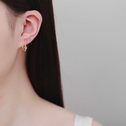 S925 Sterling Silver Women's Minimalist Earrings – Champagne Gold Plated with 0.2CT Moissanite