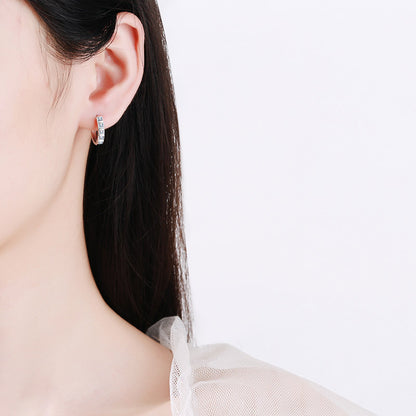 S925 Sterling Silver Women’s Semi-Hoop Earrings – PT950 Platinum-Plated with 0.8CT Moissanite, Minimalist & Elegant