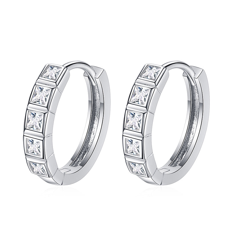 S925 Sterling Silver Women’s Semi-Hoop Earrings – PT950 Platinum-Plated with 0.8CT Moissanite, Minimalist & Elegant