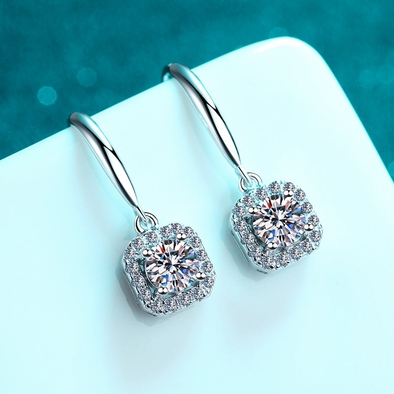 S925 Sterling Silver Women's Stud Earrings with PT950 Gold Plating & 1CT Moissanite – Geometric, Elegant, and Trendy