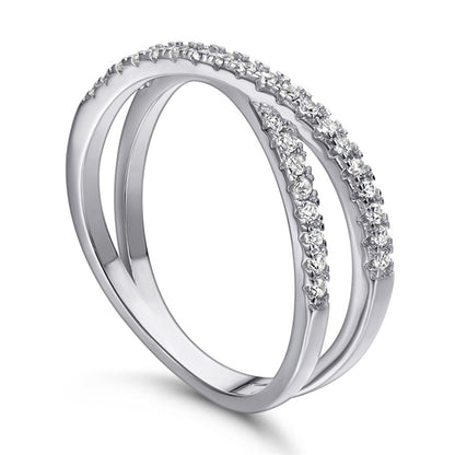 S925 Sterling Silver X-Cross Ring - Modern Letter Design with Micro-Pavé Zirconia