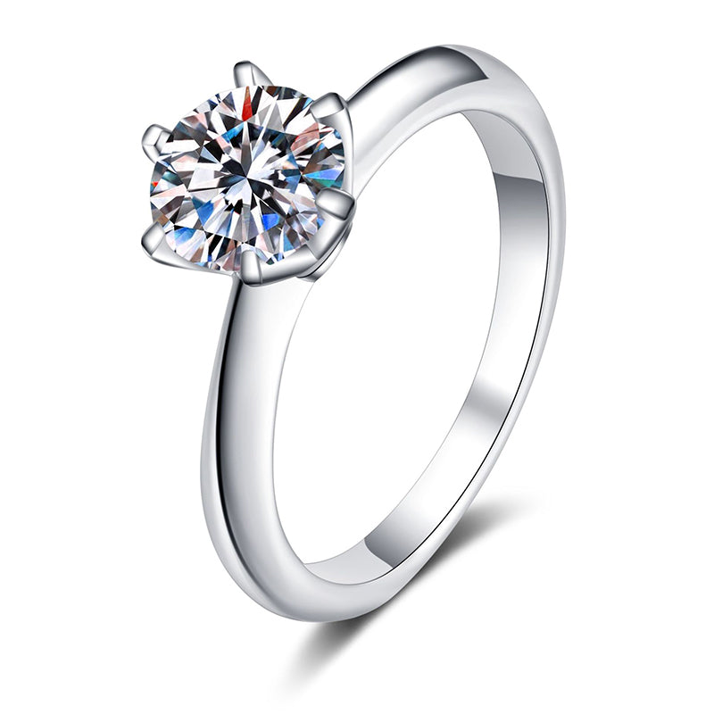S925 Sterling Silver with PT950 Plating Hexagon Six-Prong Solitaire Ring, Adjustable Lab-Grown Moissanite Ring with Geometric Floral Motif (0.5-3ct)