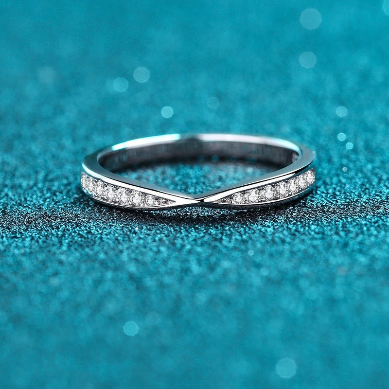 S925 Sterling Silver 0.13ct Cross Over Eternity Band | Botanical Moissanite Stacking Ring