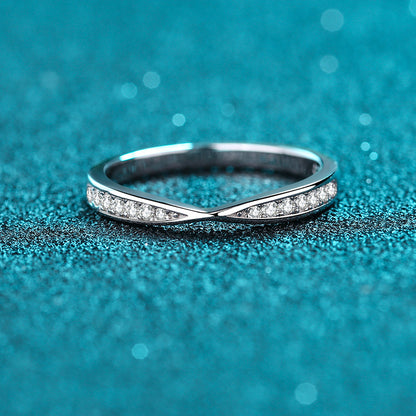 S925 Sterling Silver 0.13ct Cross Over Eternity Band | Botanical Moissanite Stacking Ring