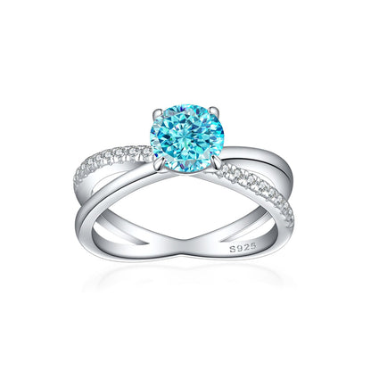 S925 Sterling Silver 1.2ct Flame-Cut Crossover Ring - 7×7mm Colored Gemstone Statement Jewelry