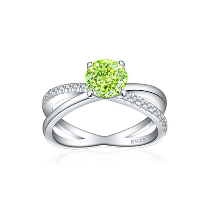 S925 Sterling Silver 1.2ct Flame-Cut Crossover Ring - 7×7mm Colored Gemstone Statement Jewelry