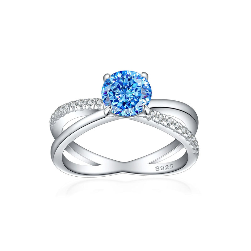 S925 Sterling Silver 1.2ct Flame-Cut Crossover Ring - 7×7mm Colored Gemstone Statement Jewelry