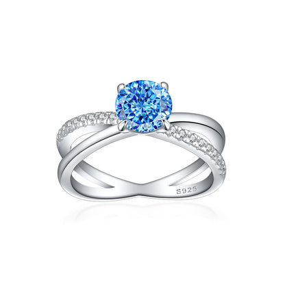 S925 Sterling Silver 1.2ct Flame-Cut Crossover Ring - 7×7mm Colored Gemstone Statement Jewelry