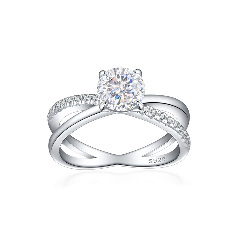 S925 Sterling Silver 1.2ct Flame-Cut Crossover Ring - 7×7mm Colored Gemstone Statement Jewelry