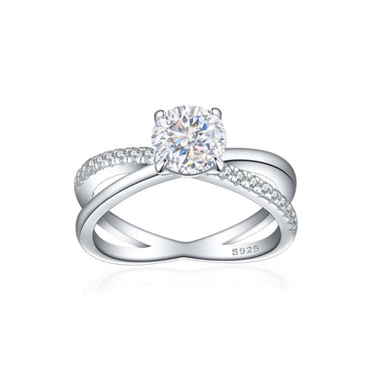 S925 Sterling Silver 1.2ct Flame-Cut Crossover Ring - 7×7mm Colored Gemstone Statement Jewelry