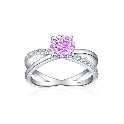 S925 Sterling Silver 1.2ct Flame-Cut Crossover Ring - 7×7mm Colored Gemstone Statement Jewelry