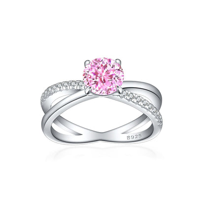 S925 Sterling Silver 1.2ct Flame-Cut Crossover Ring - 7×7mm Colored Gemstone Statement Jewelry