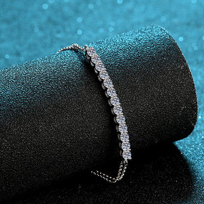 Sporty Geometric Rhodium Plated Sterling Silver Bracelet - 1.3ct Moissanite or 7A Zircon with Camellia & Cactus Design