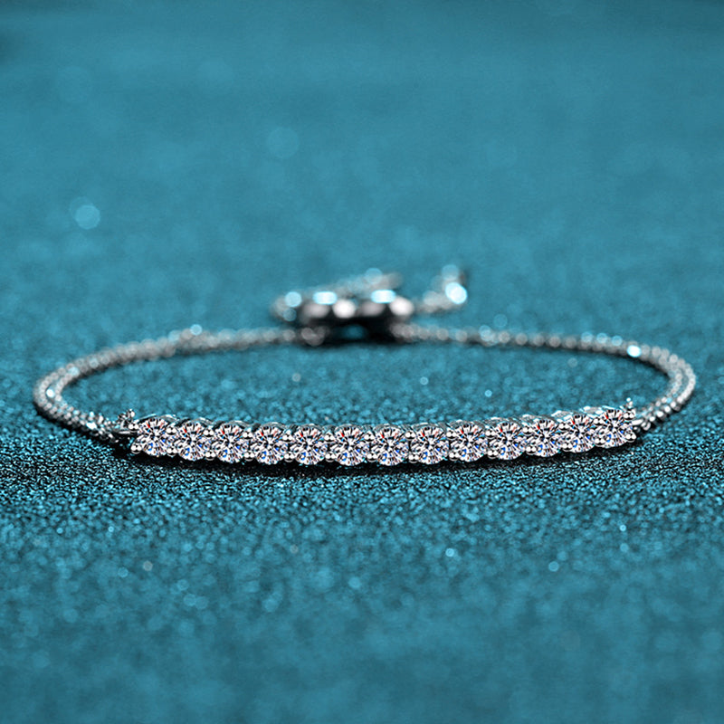 Sporty Geometric Rhodium Plated Sterling Silver Bracelet - 1.3ct Moissanite or 7A Zircon with Camellia & Cactus Design
