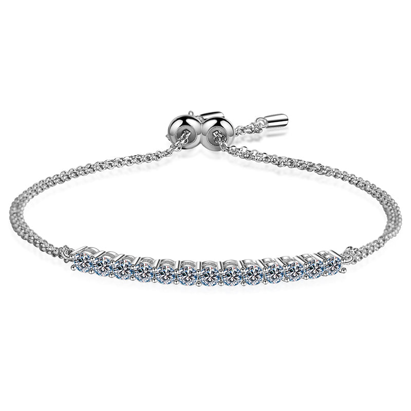 Sporty Geometric Rhodium Plated Sterling Silver Bracelet - 1.3ct Moissanite or 7A Zircon with Camellia & Cactus Design