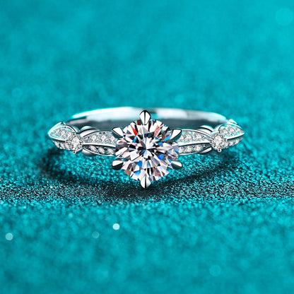 S925 Sterling Silver 18K Gold Plated 1ct Moissanite Floral Proposal Ring