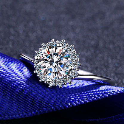 S925 Sterling Silver 1CT Moissanite 4-Prong Sunflower Engagement Ring - Lotus Pod & Red Bean Vintage Design
