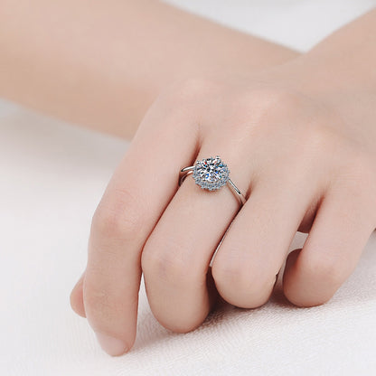 S925 Sterling Silver 1CT Moissanite 4-Prong Sunflower Engagement Ring - Lotus Pod & Red Bean Vintage Design