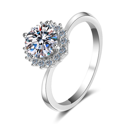 S925 Sterling Silver 1CT Moissanite 4-Prong Sunflower Engagement Ring - Lotus Pod & Red Bean Vintage Design