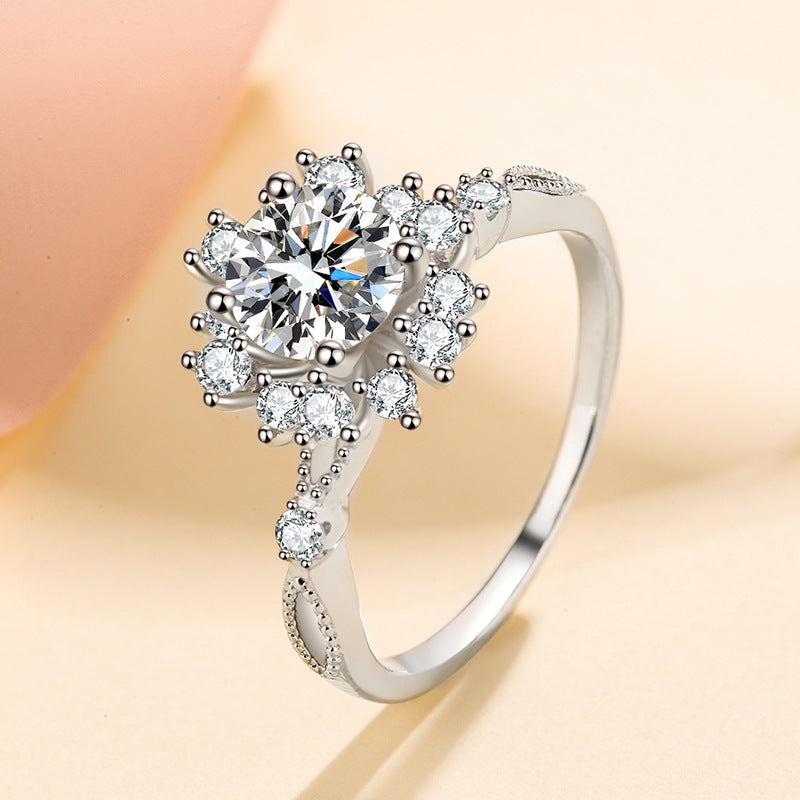 S925 Sterling Silver 1ct Moissanite Prosperity Flower Ring with Koi Motif