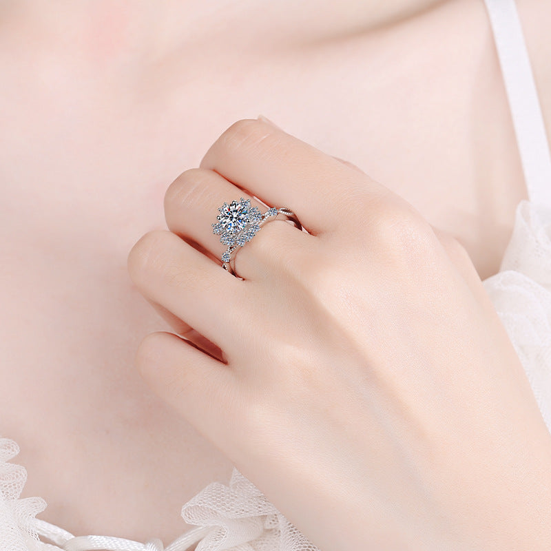 S925 Sterling Silver 1ct Moissanite Prosperity Flower Ring with Koi Motif