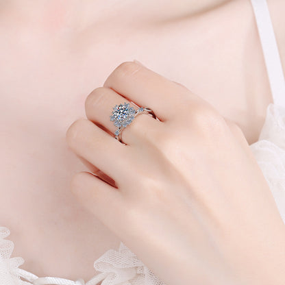 S925 Sterling Silver 1ct Moissanite Prosperity Flower Ring with Koi Motif