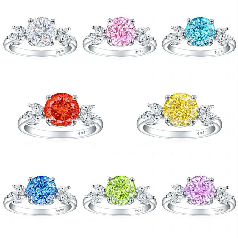 S925 Sterling Silver 2ct Flame-Cut Floral Ring - Nature-Inspired Colored Gemstone Engagement Jewelry