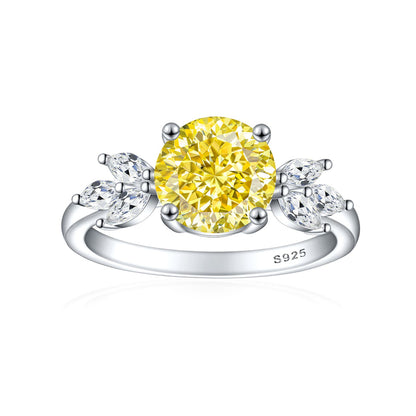 S925 Sterling Silver 2ct Flame-Cut Floral Ring - Nature-Inspired Colored Gemstone Engagement Jewelry