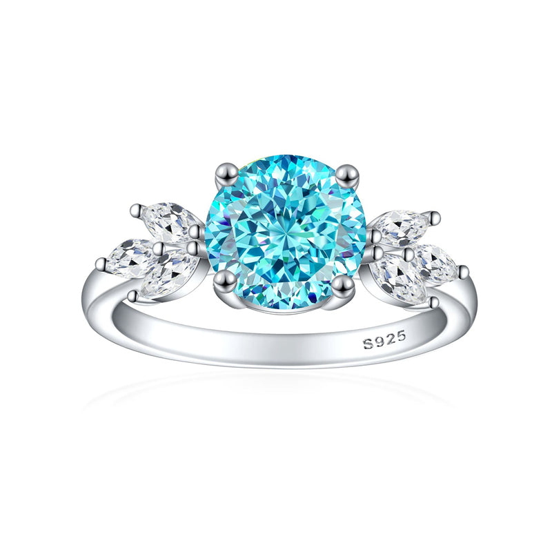 S925 Sterling Silver 2ct Flame-Cut Floral Ring - Nature-Inspired Colored Gemstone Engagement Jewelry