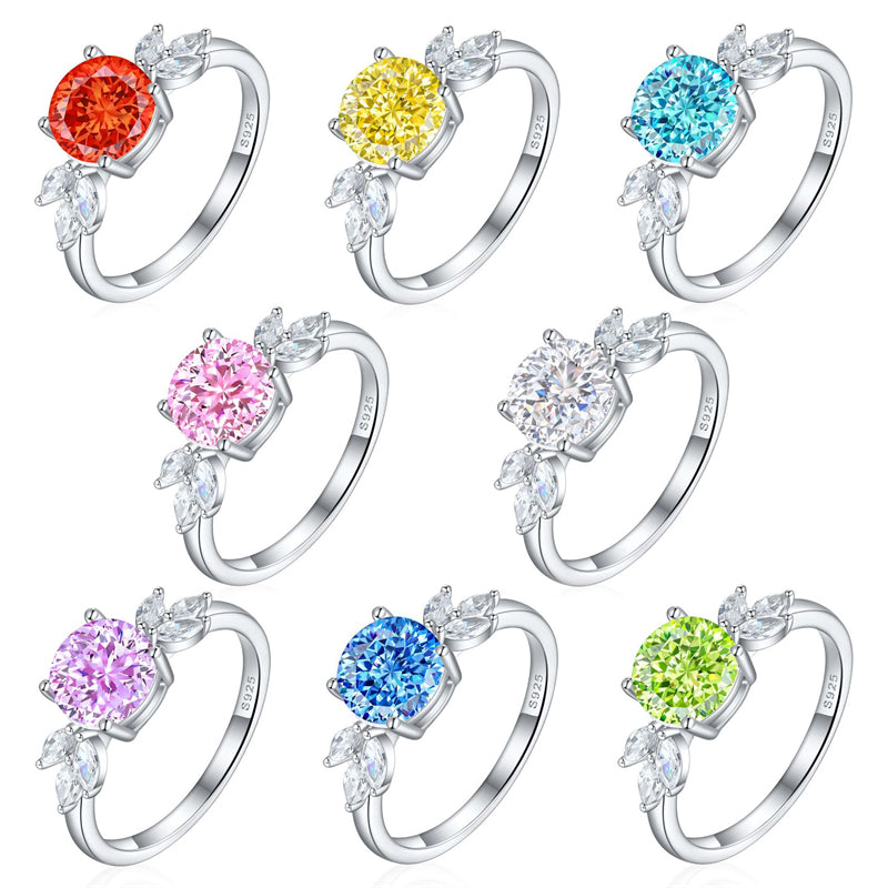 S925 Sterling Silver 2ct Flame-Cut Floral Ring - Nature-Inspired Colored Gemstone Engagement Jewelry