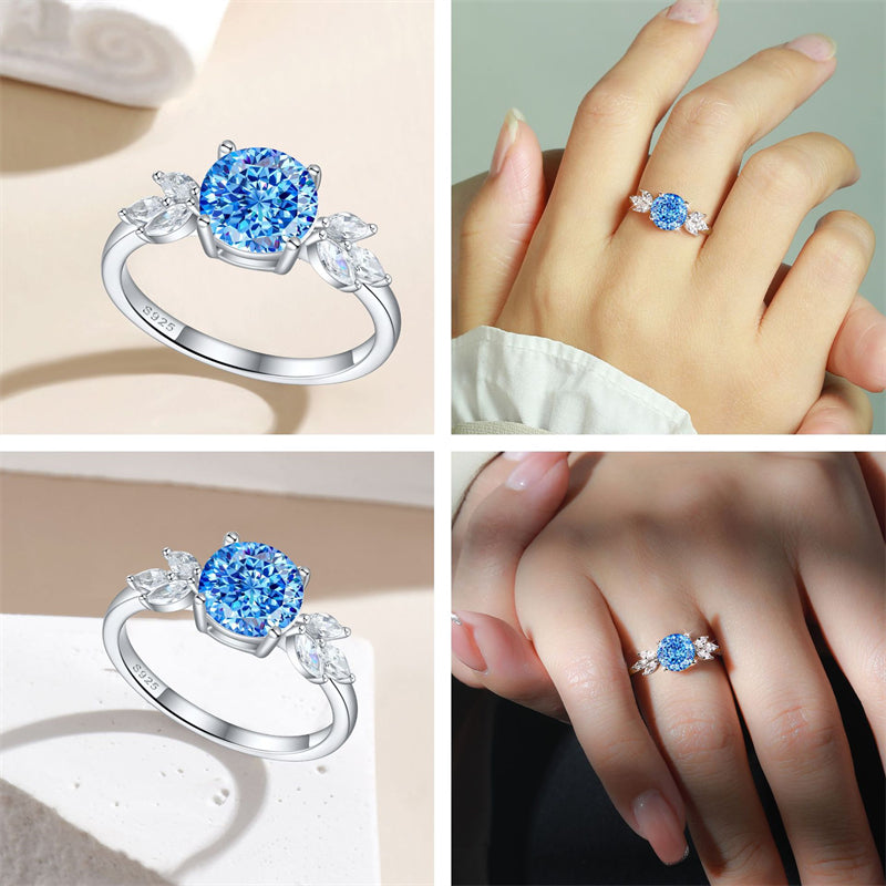 S925 Sterling Silver 2ct Flame-Cut Floral Ring - Nature-Inspired Colored Gemstone Engagement Jewelry