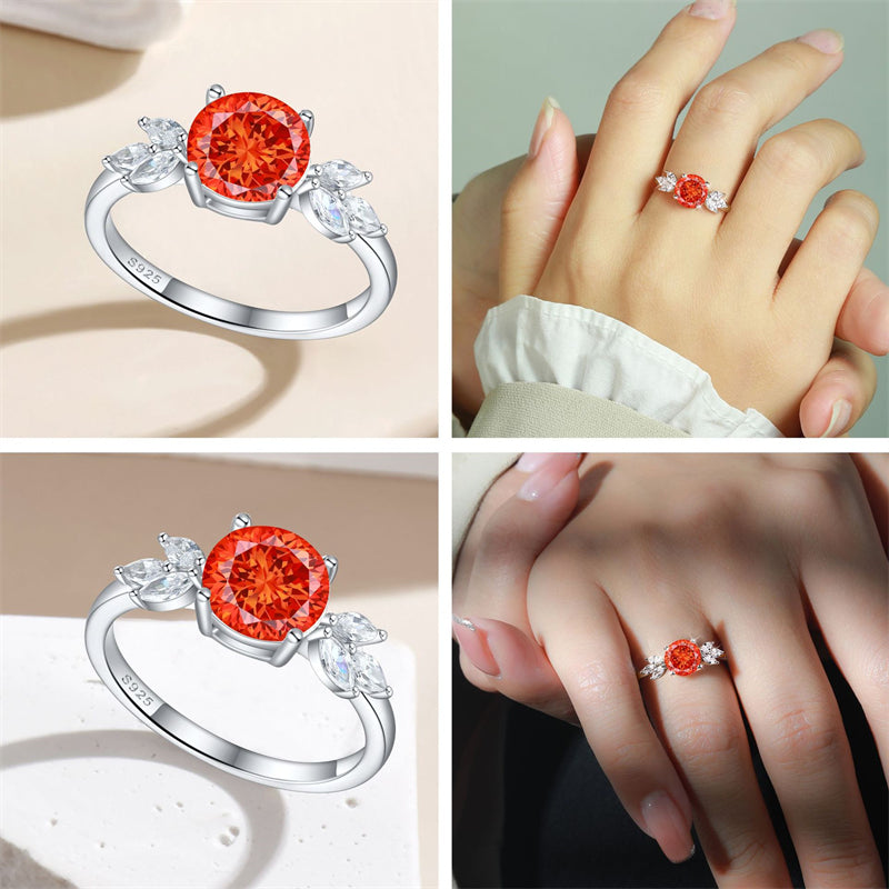 S925 Sterling Silver 2ct Flame-Cut Floral Ring - Nature-Inspired Colored Gemstone Engagement Jewelry