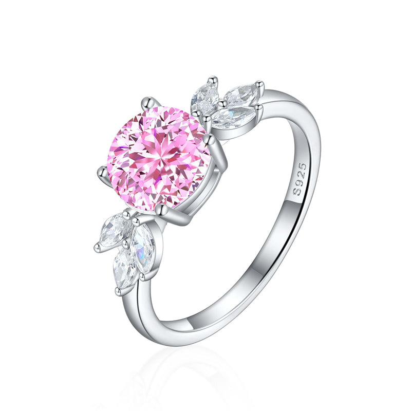 S925 Sterling Silver 2ct Flame-Cut Floral Ring - Nature-Inspired Colored Gemstone Engagement Jewelry