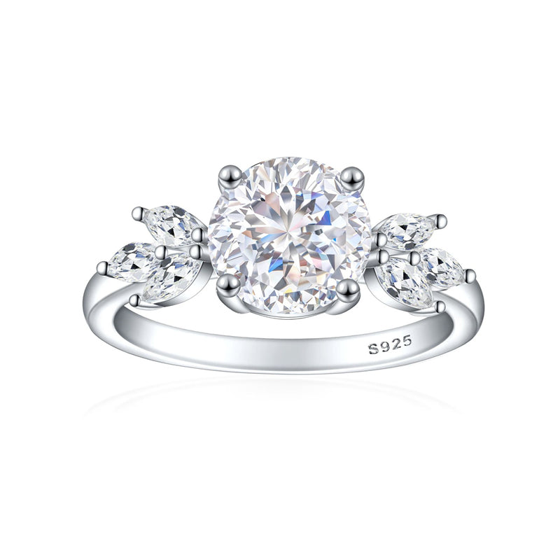 S925 Sterling Silver 2ct Flame-Cut Floral Ring - Nature-Inspired Colored Gemstone Engagement Jewelry