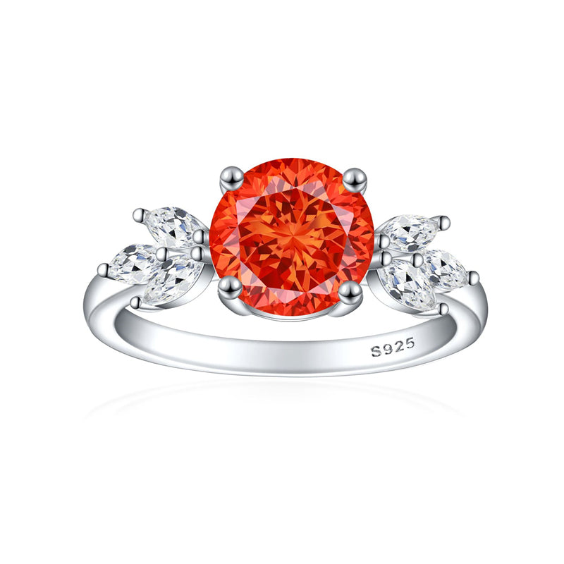 S925 Sterling Silver 2ct Flame-Cut Floral Ring - Nature-Inspired Colored Gemstone Engagement Jewelry