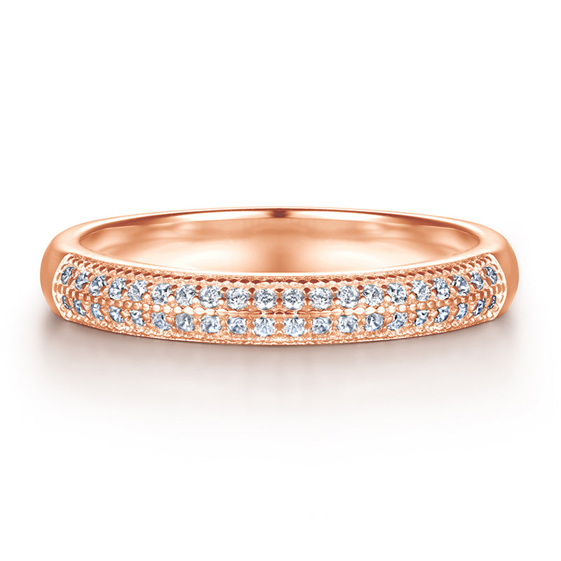 S925 Sterling Silver Couple's Ring Set - Double Row Pavé Zirconia Wedding Bands
