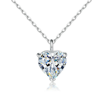 S925 Sterling Silver Heart Pendant Necklace - Minimalist Cubic Zirconia Love Charm for Women