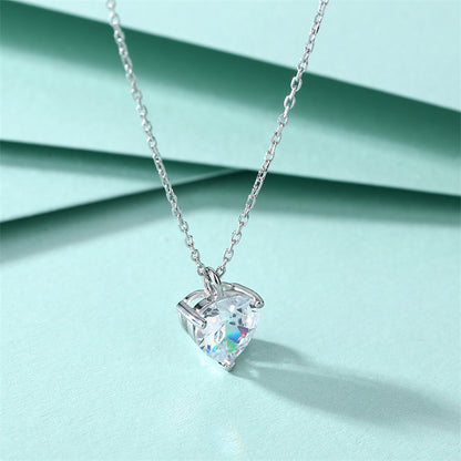 S925 Sterling Silver Heart Pendant Necklace - Minimalist Cubic Zirconia Love Charm for Women