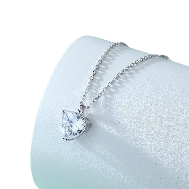 S925 Sterling Silver Heart Pendant Necklace - Minimalist Cubic Zirconia Love Charm for Women