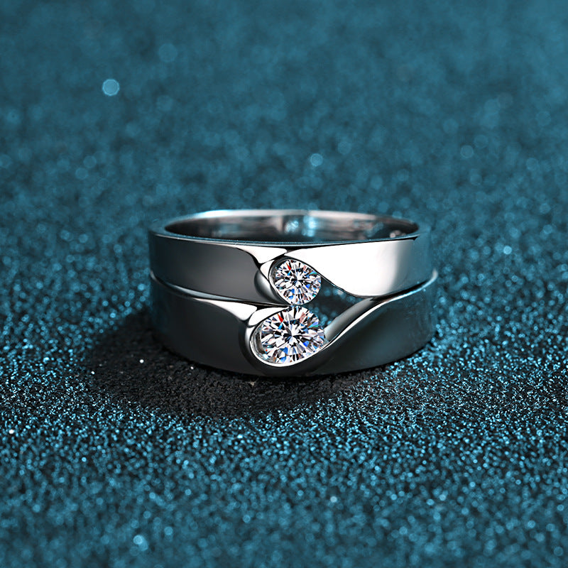 S925 Sterling Silver "Love in Heart" Couple's Ring Set | Chinese "Fu" Character Moissanite Rings