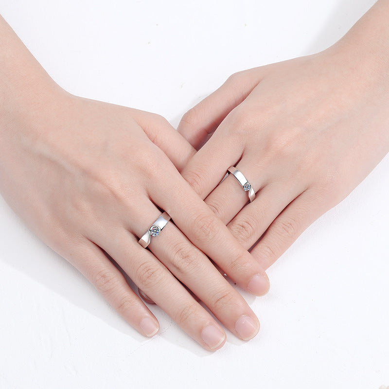 S925 Sterling Silver "Love in Heart" Couple's Ring Set | Chinese "Fu" Character Moissanite Rings