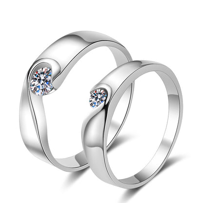S925 Sterling Silver "Love in Heart" Couple's Ring Set | Chinese "Fu" Character Moissanite Rings