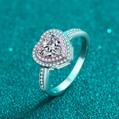 S925 Sterling Silver Matching Hearts 1ct Heart-Shaped Moissanite Ring