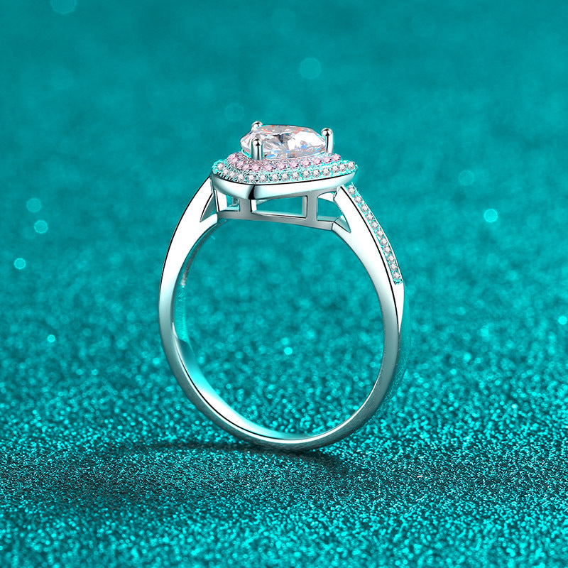 S925 Sterling Silver Matching Hearts 1ct Heart-Shaped Moissanite Ring