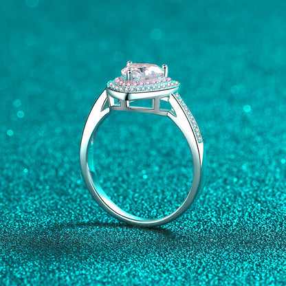 S925 Sterling Silver Matching Hearts 1ct Heart-Shaped Moissanite Ring