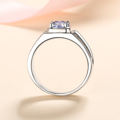 S925 Sterling Silver Men's Crown Style 1ct Moissanite Ring with Security Lock Motif