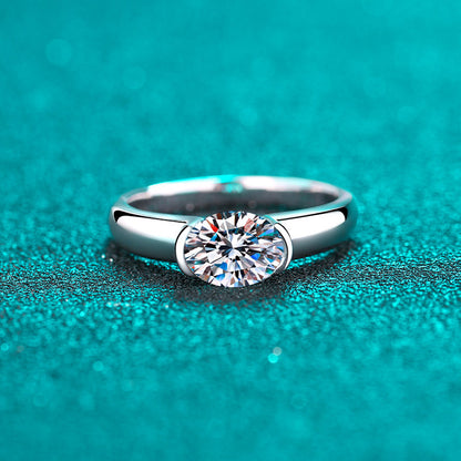S925 Sterling Silver PT950 Gold Plated 1.5ct Moissanite "Pigeon Egg" Solitaire Engagement Ring