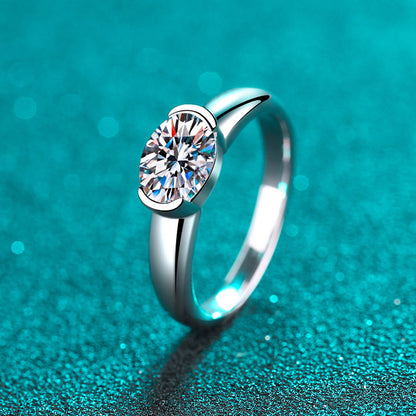 S925 Sterling Silver PT950 Gold Plated 1.5ct Moissanite "Pigeon Egg" Solitaire Engagement Ring