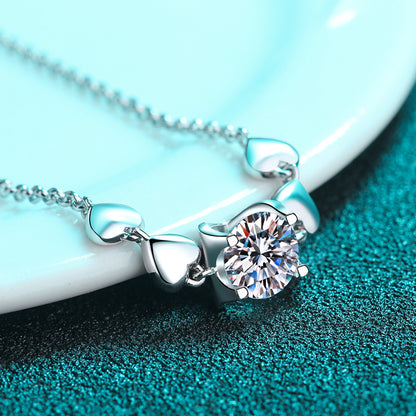 Chinese Style 5-Layer Rhodium Plated Sterling Silver Bracelet - 1ct Moissanite or 6.5mm Zircon with Eggplant & Peach Design
