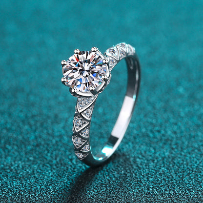 S925 Sterling Silver PT950 Gold Plated 1ct Moissanite Eight-Prong Ring with Fruit Motifs